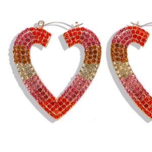 Crystal red pink crystal heart hoop earrings